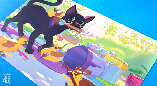 Backyard Playdate Lithograph Print