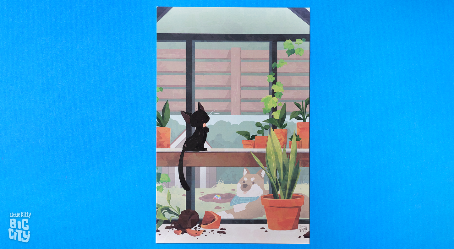 Mischief in the Greenhouse Lithograph Print