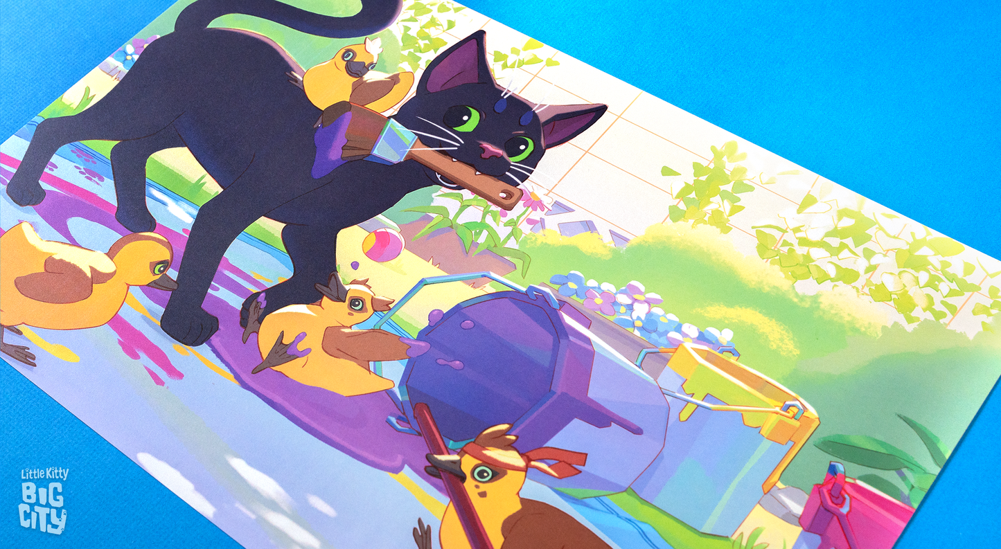 Backyard Playdate Lithograph Print