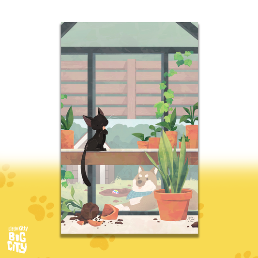 Mischief in the Greenhouse Lithograph Print