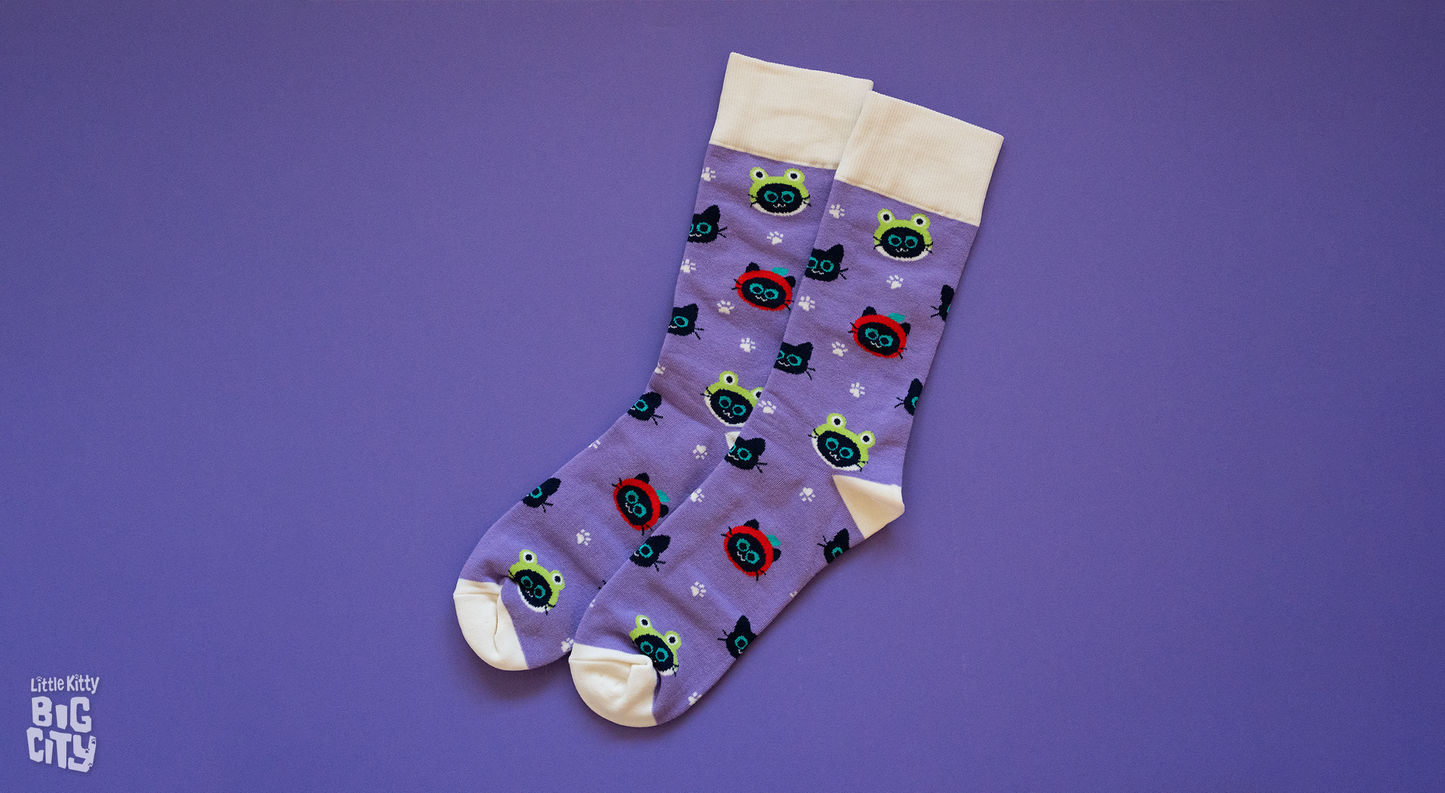 Socks - Kitty Hats-Purple