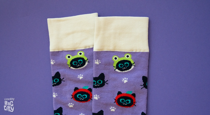Socks - Kitty Hats-Purple