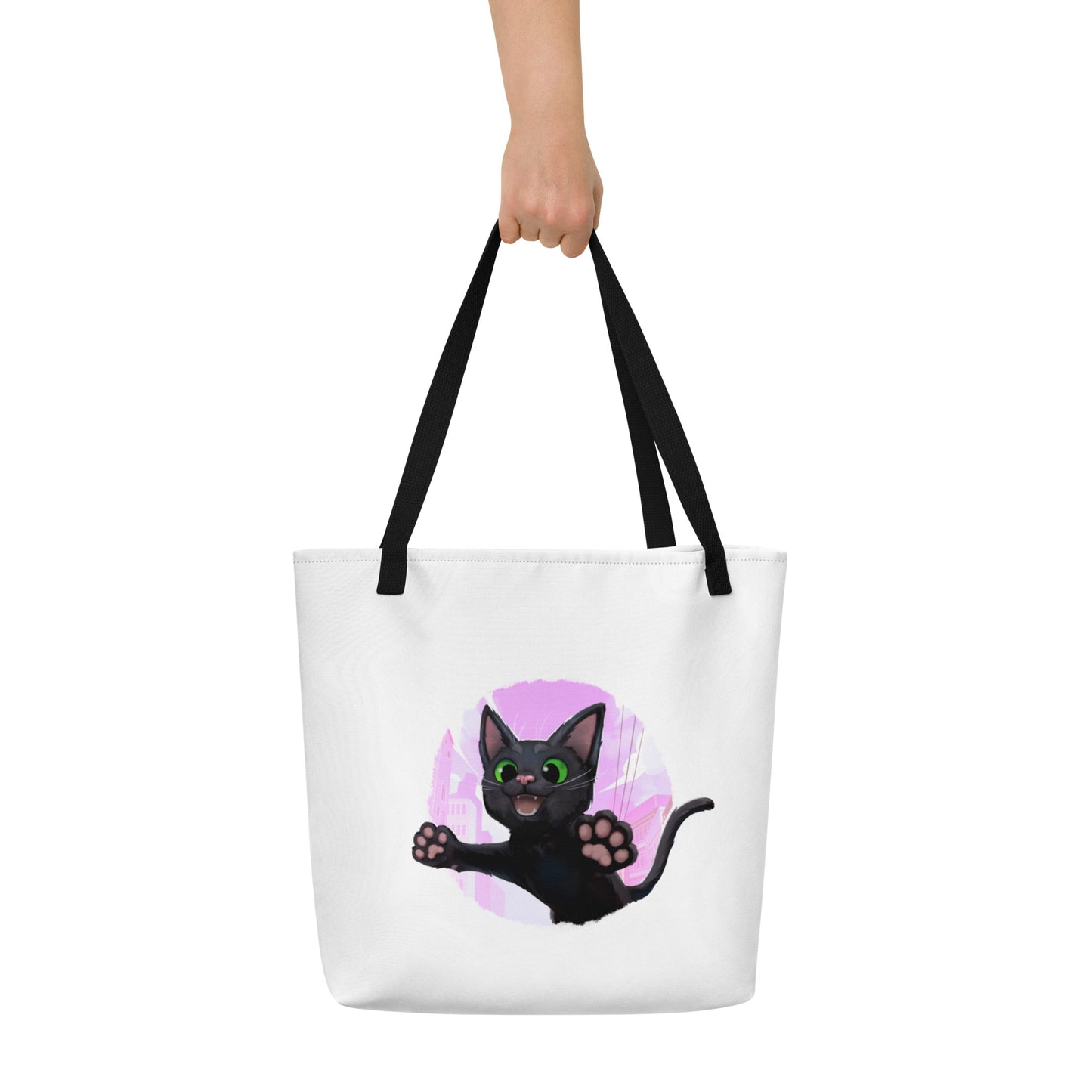 Little Kitty, Big City: Leap! Large Tote Bag