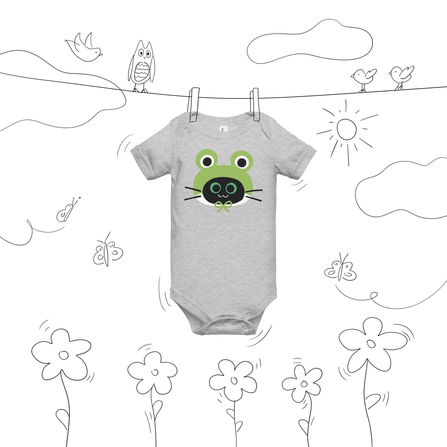 Kitty with Frog Hat - Baby short sleeve one piece