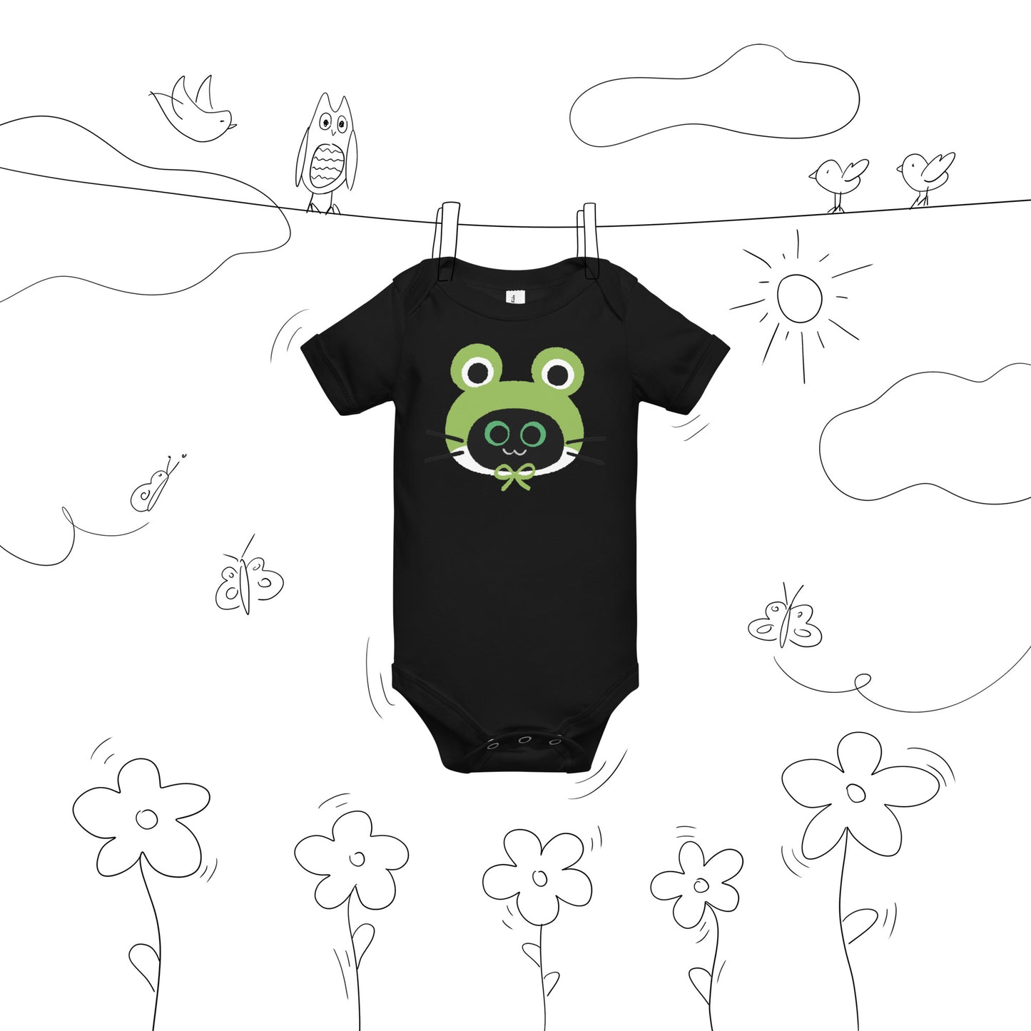 Kitty with Frog Hat - Baby short sleeve one piece