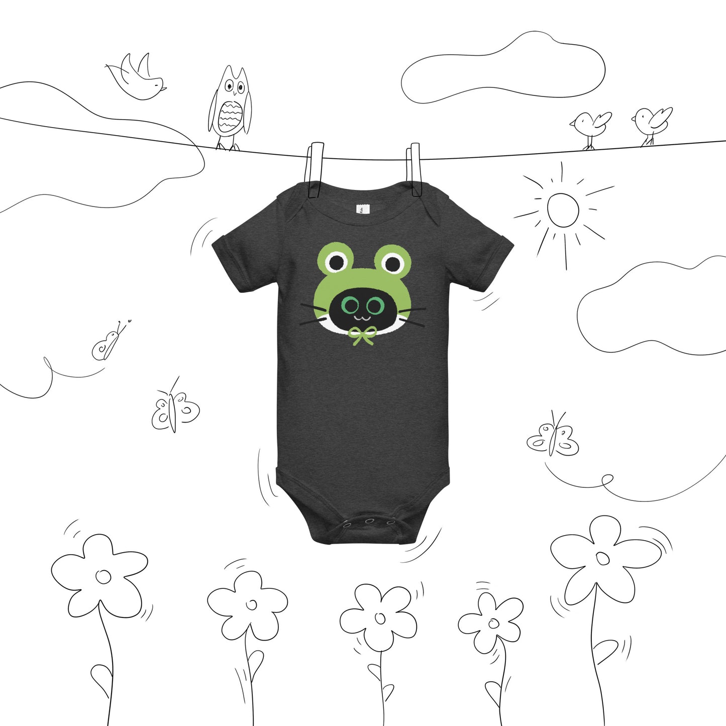 Kitty with Frog Hat - Baby short sleeve one piece