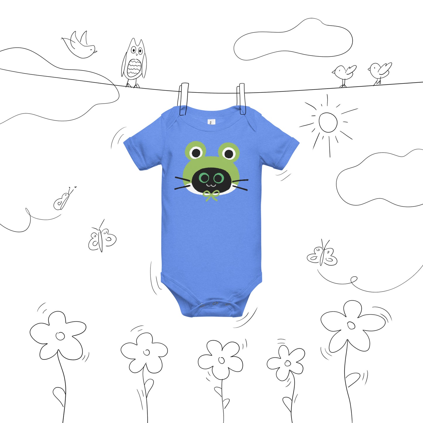 Kitty with Frog Hat - Baby short sleeve one piece