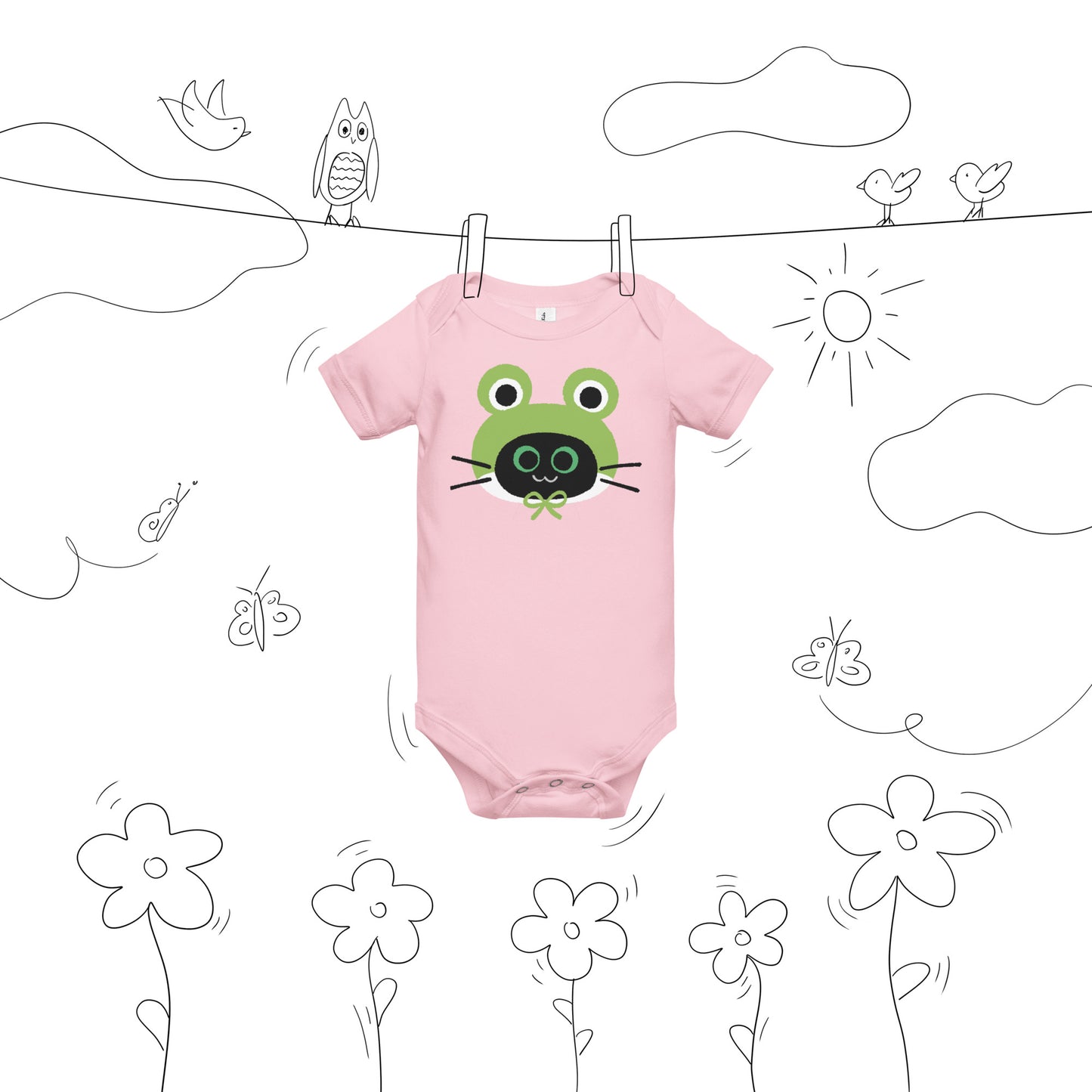 Kitty with Frog Hat - Baby short sleeve one piece