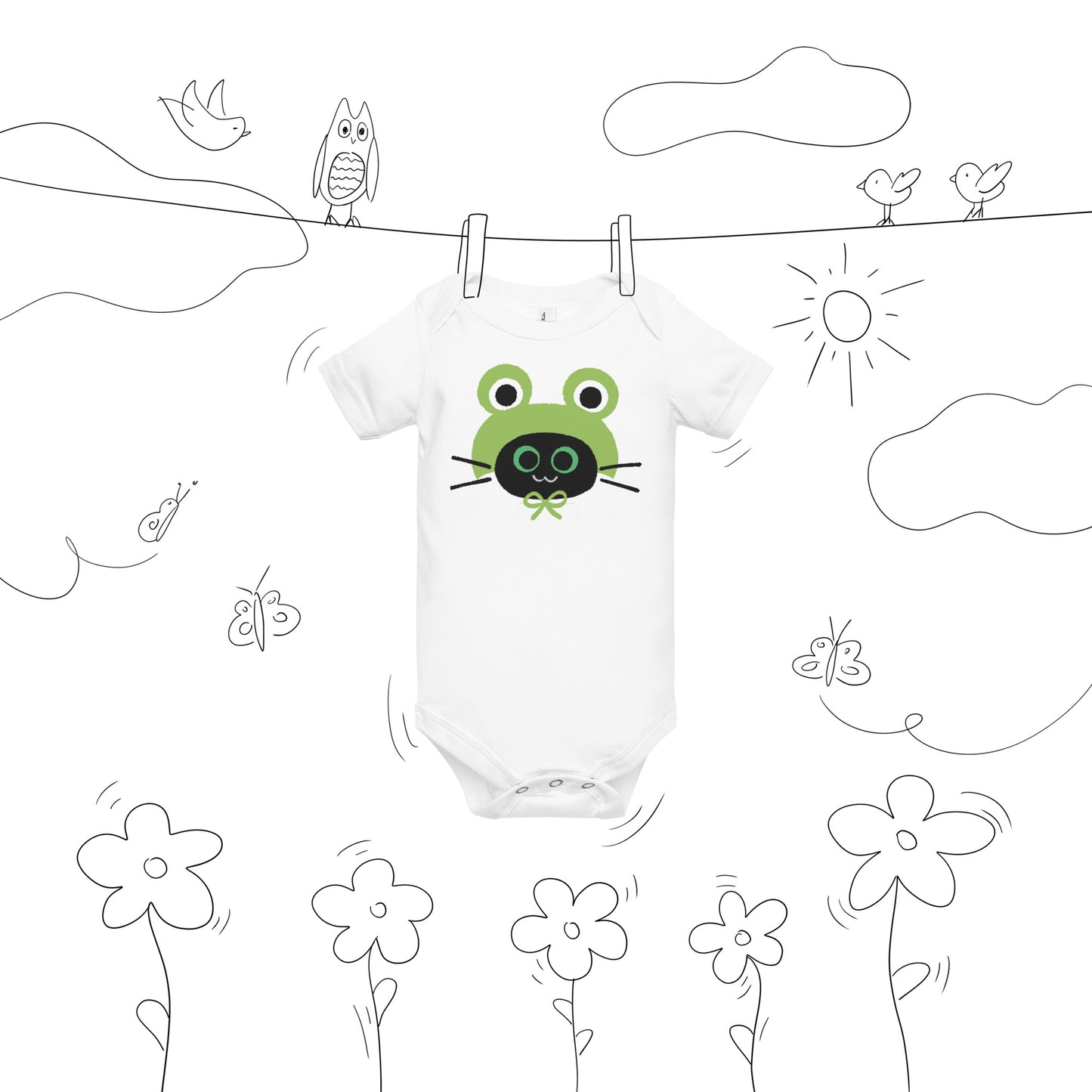 Kitty with Frog Hat - Baby short sleeve one piece